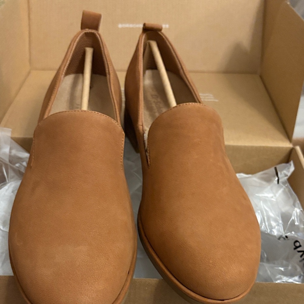 #123 Dr.Scholls ave lux, chip brown leather Slip-On Loafers wide W9.5 NWTWB